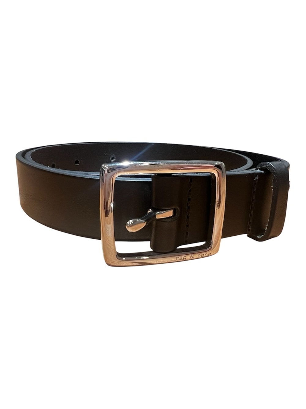 🖤rag & bone Black Leather Belt with Polished Silver Buckle
